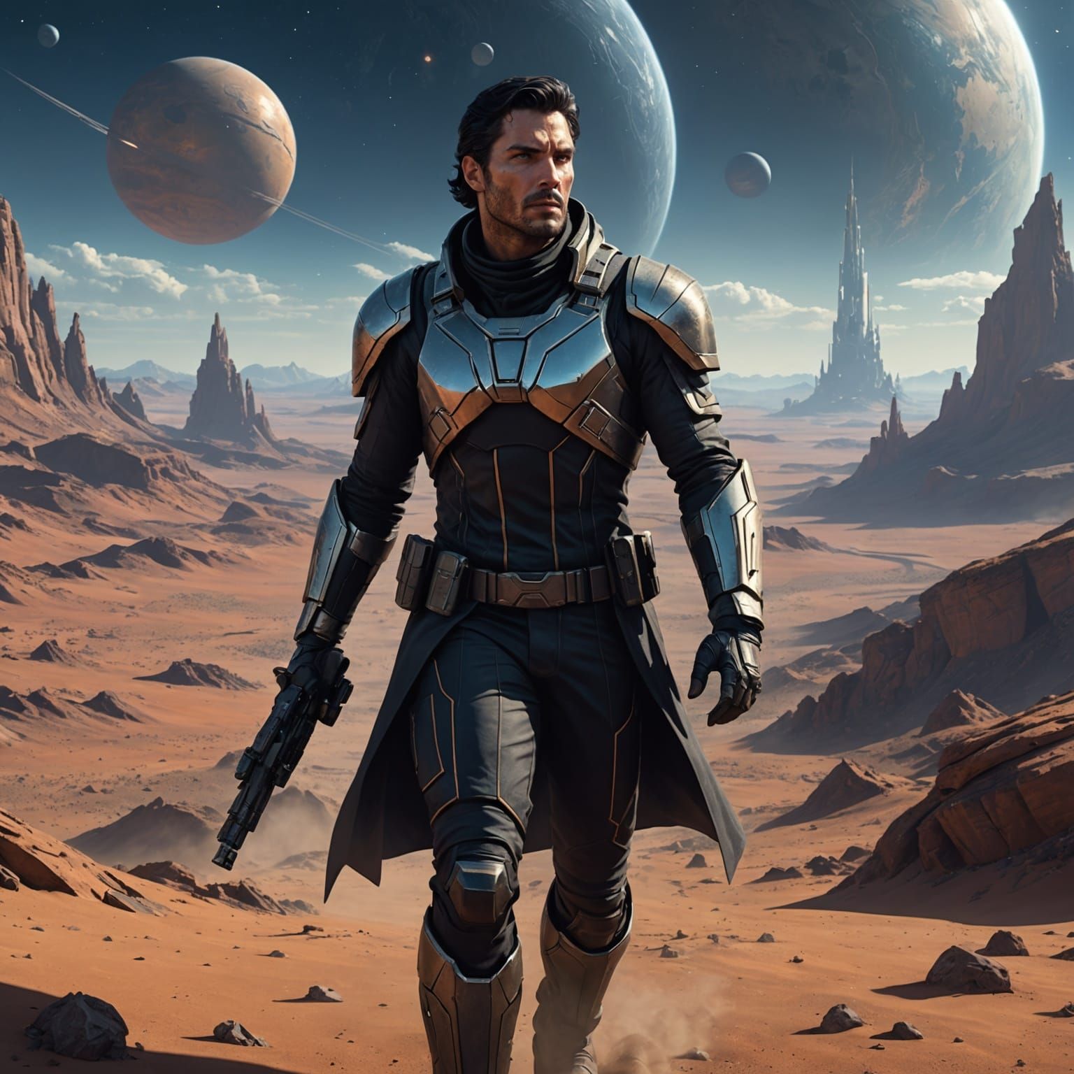 Intergalactic Agent on Desolate World: Dark Fantasy Art