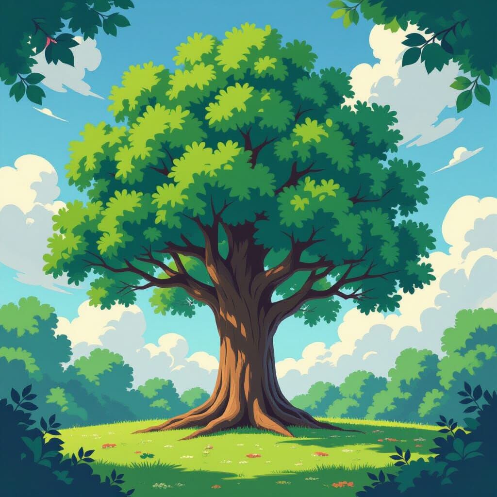 Majestic Tree in Vibrant, Fantastical Style