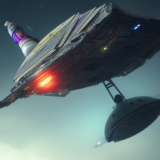 Giant Spacecraft Wonders Through Cosmos in Detailed Painting