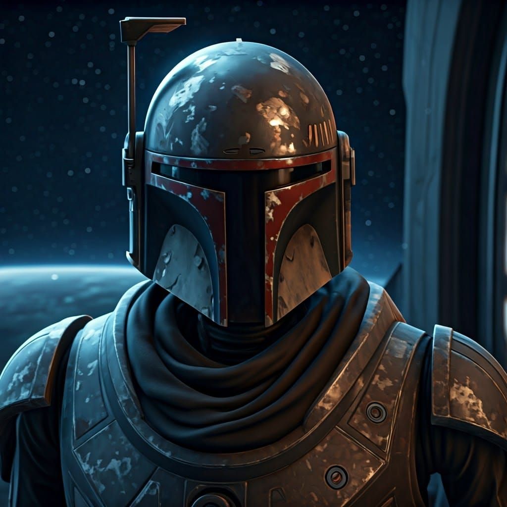Bounty Hunter Droid Portrait in Spaceport, CG Style
