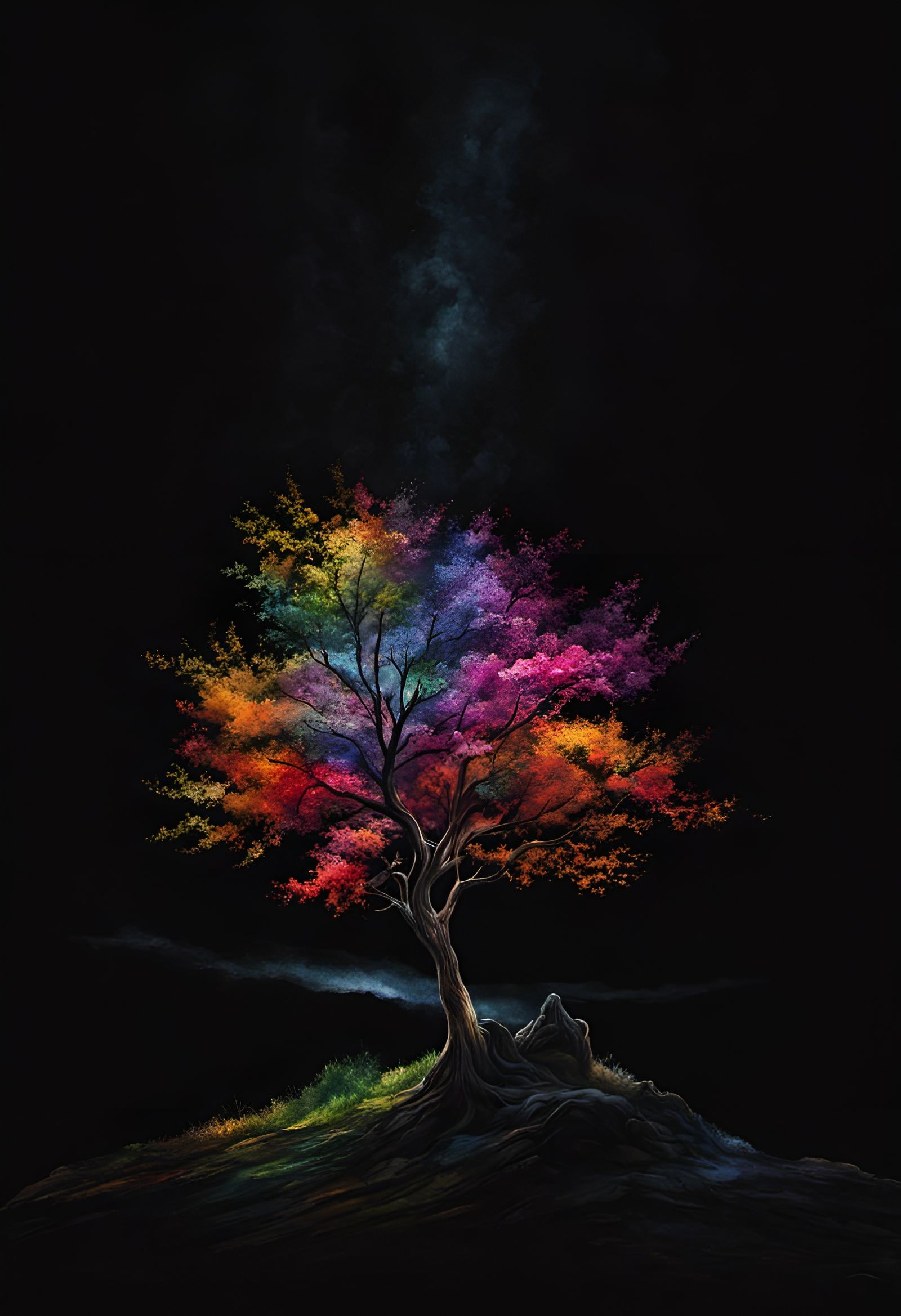 Colorful Tree Casting Spell: Watercolor Art