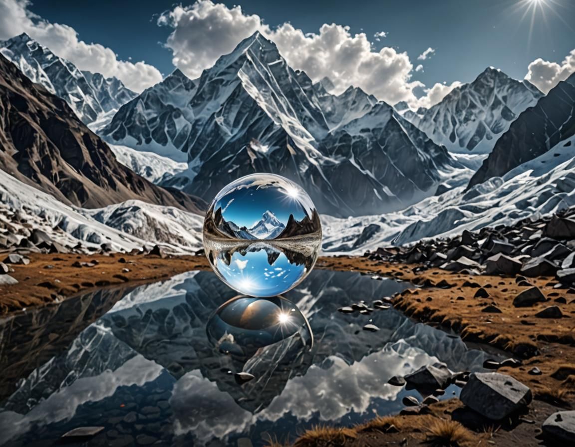 Himalayan Flight Dream with Reflecting Pearl, Hyperrealistic