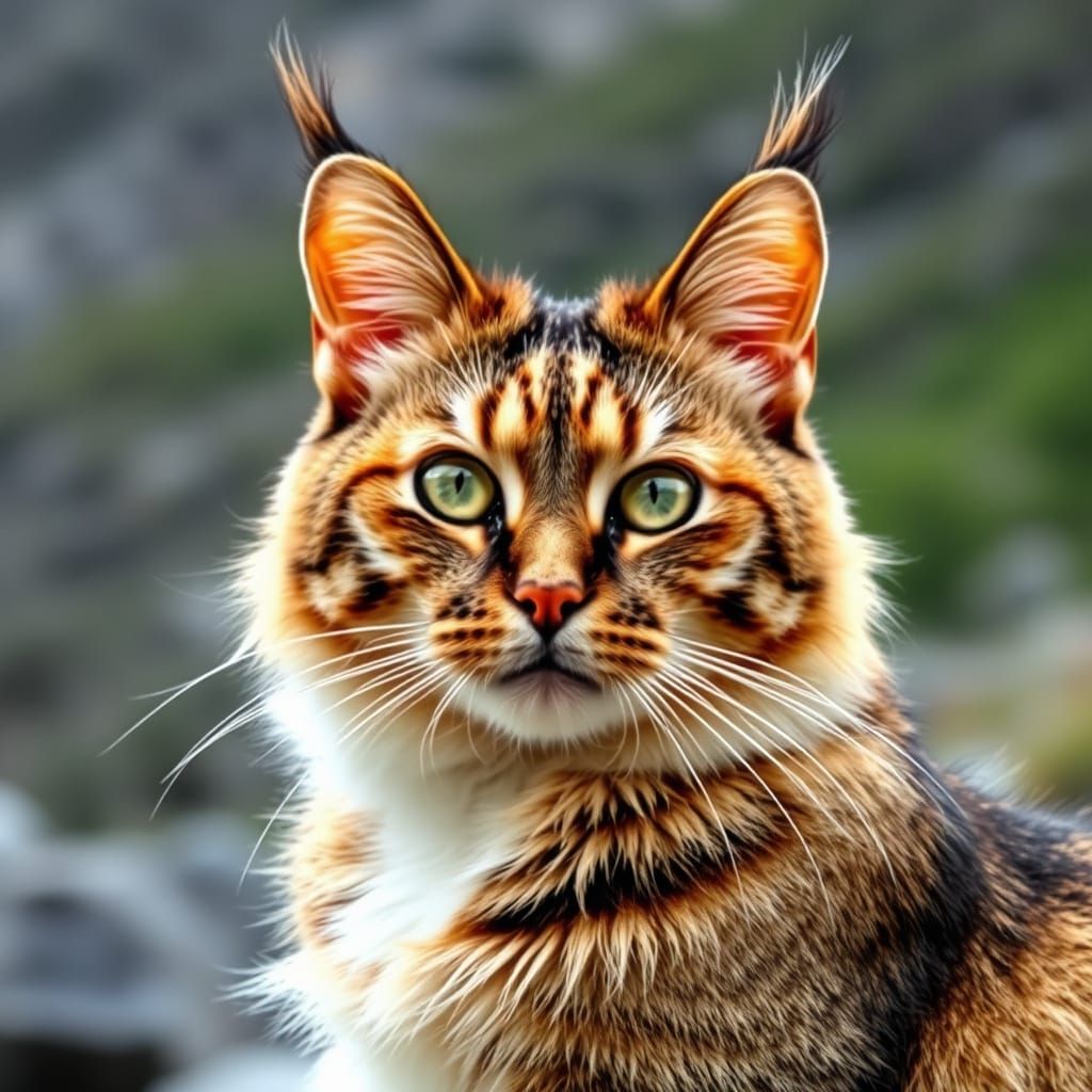 Fierce Mountain Feline in Vibrant Rainbow Coat