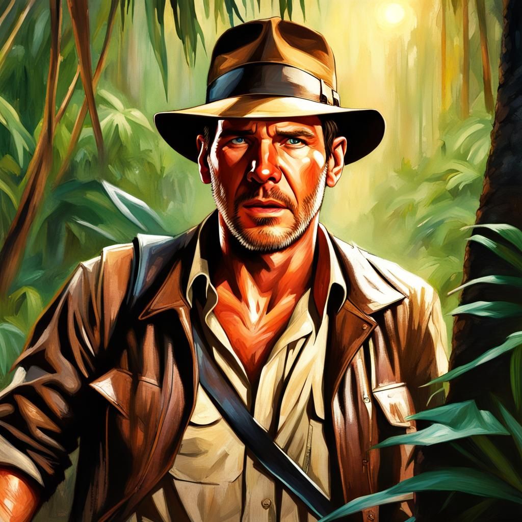 Indiana Jones in Jungle: Hyperrealistic Concept Art