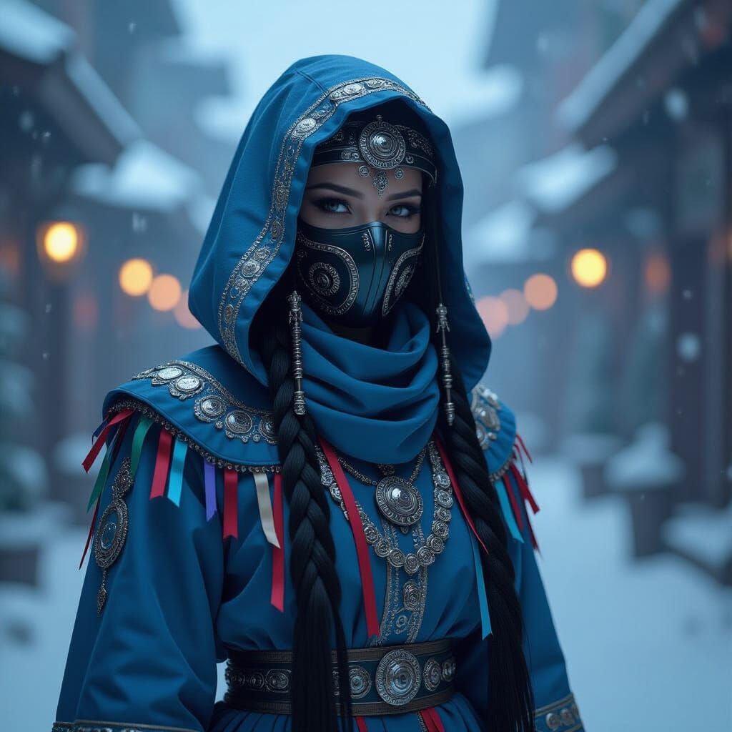 Futuristic Siberian Shaman with Ribbon Mask