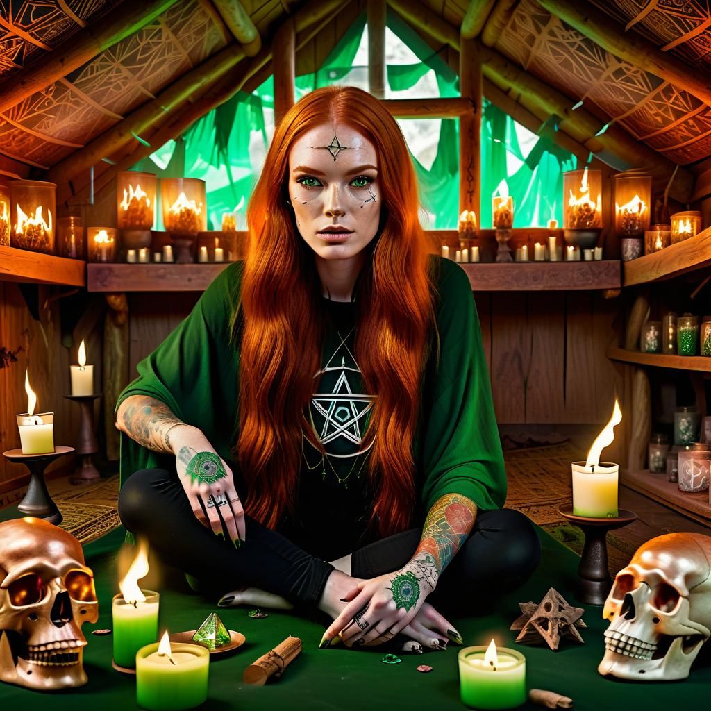 Mystical Woman with Crystal Skulls: Fantasy Art