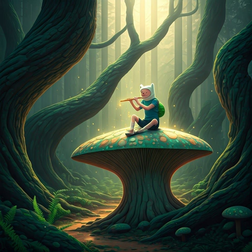 Mystical Forest Boy with Flute: Digital Matte Painting