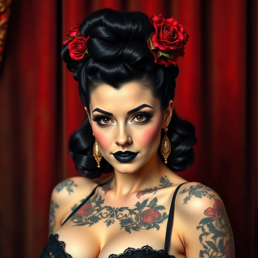 Pin Up Beauty with Roses and Intense Eyes