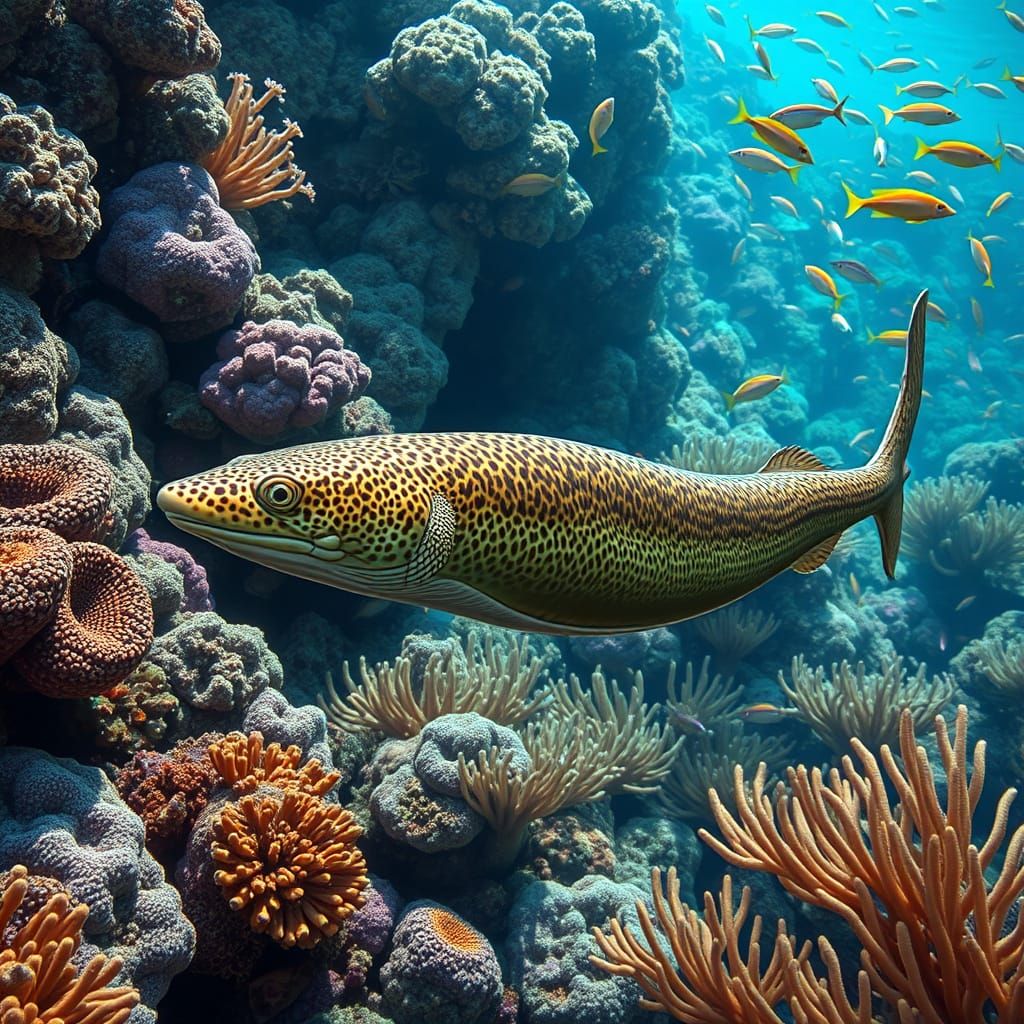 Majestic Moray Eel in Vibrant Coral Reef