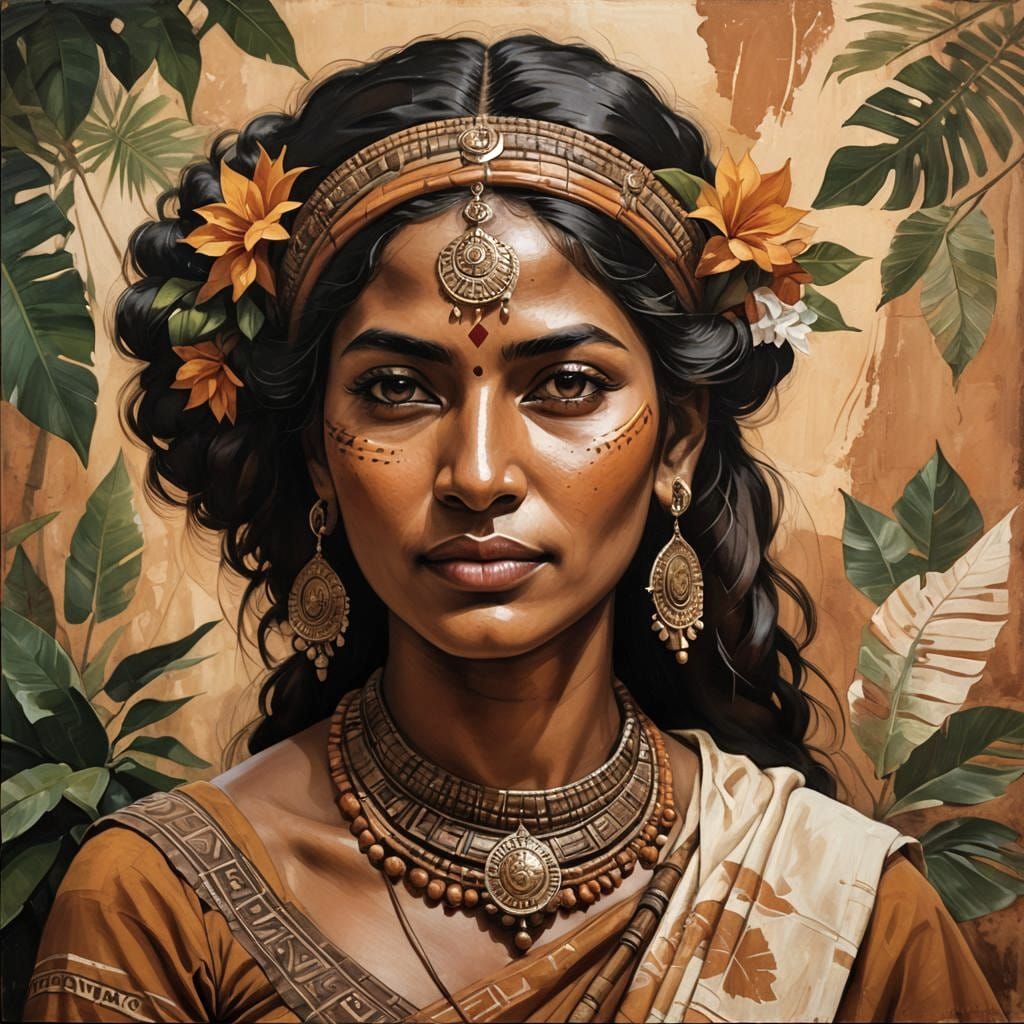 Sensual Watercolor Portrait of a Kanikkaran Lady as Neo-Goth...