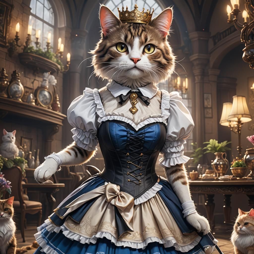 Cat Maid Serves Princess: Detailed Fantasy Art