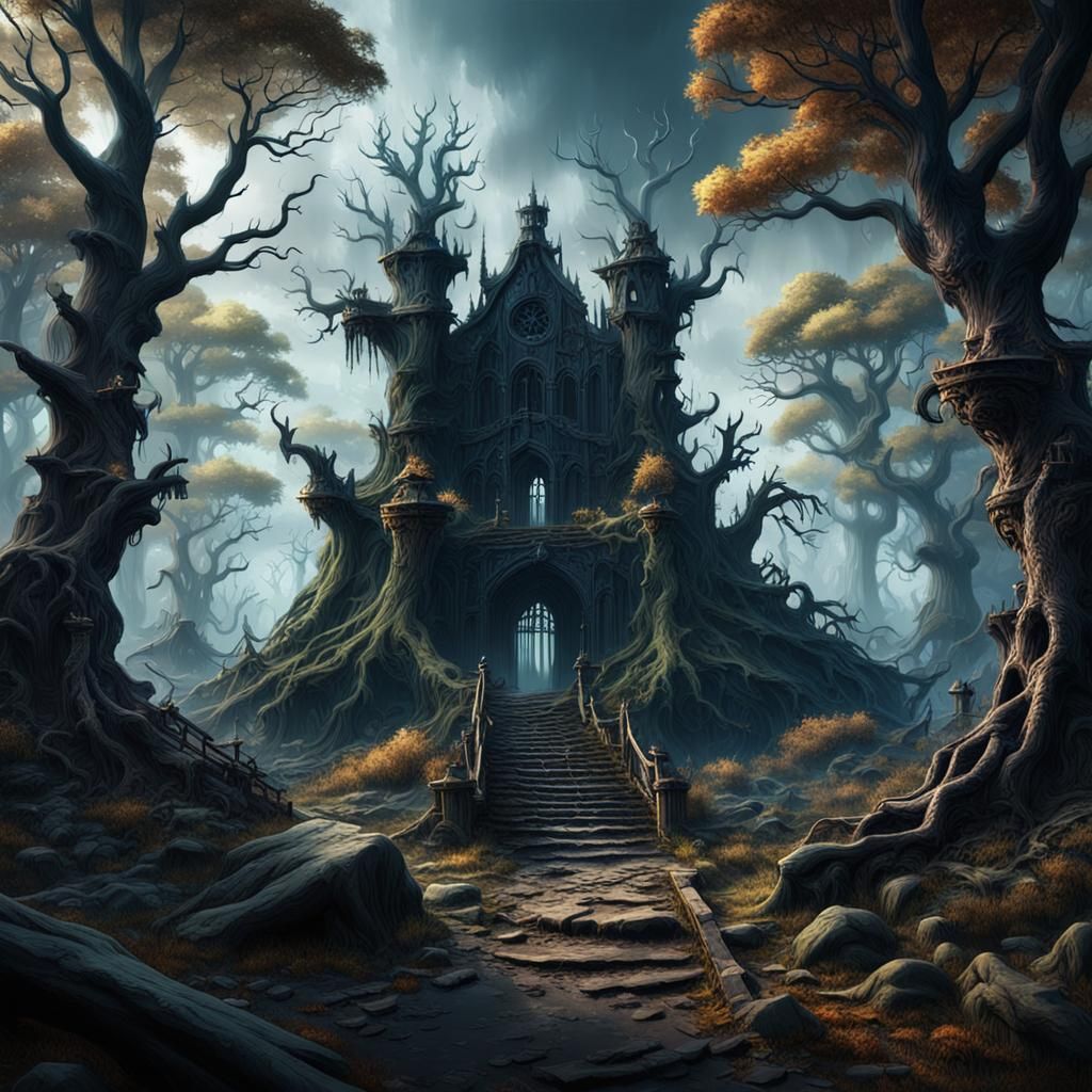 Detailed Matte Painting of a Haunted Forest
