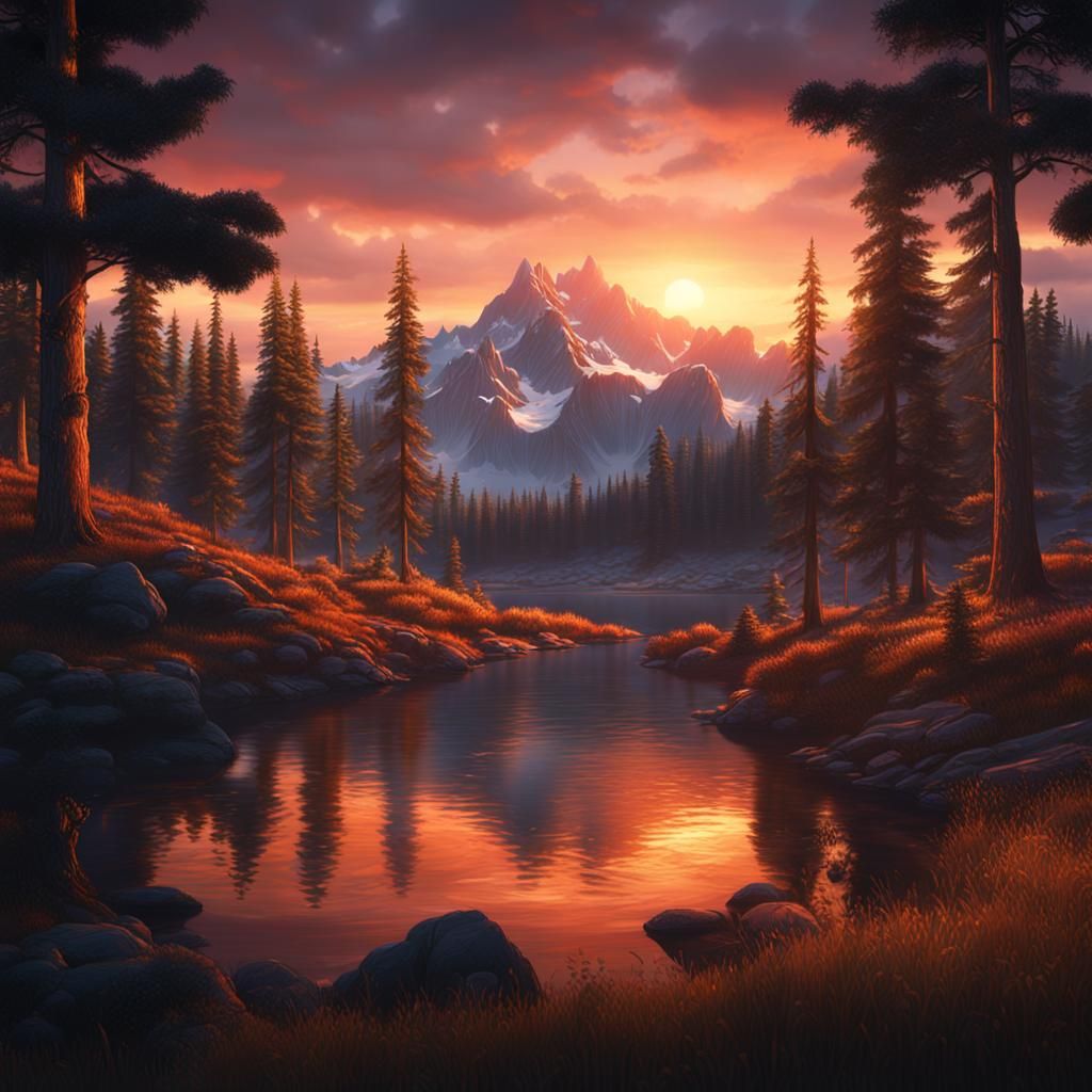 Mountain Sunset Matte Painting in Unreal Engine 5