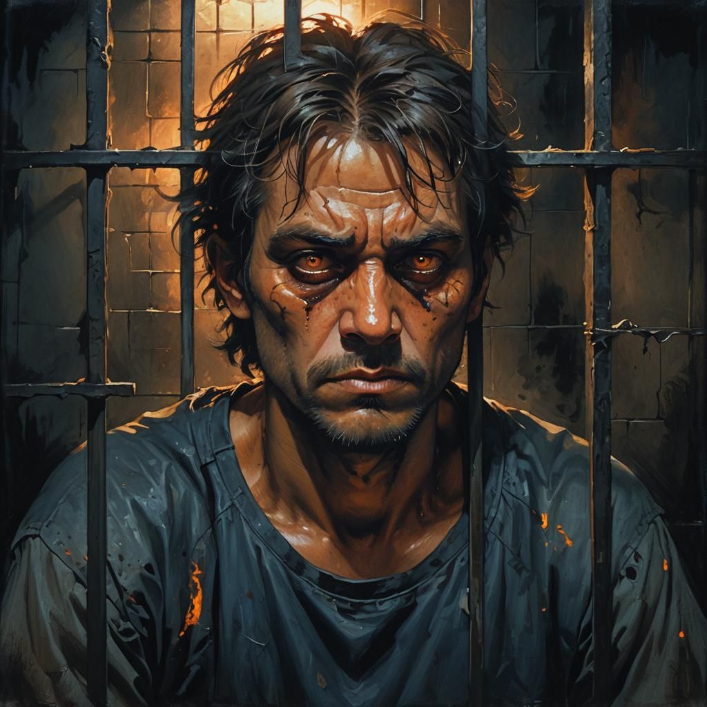 Dark Fantasy Prisoner Portrait in Dim Cell