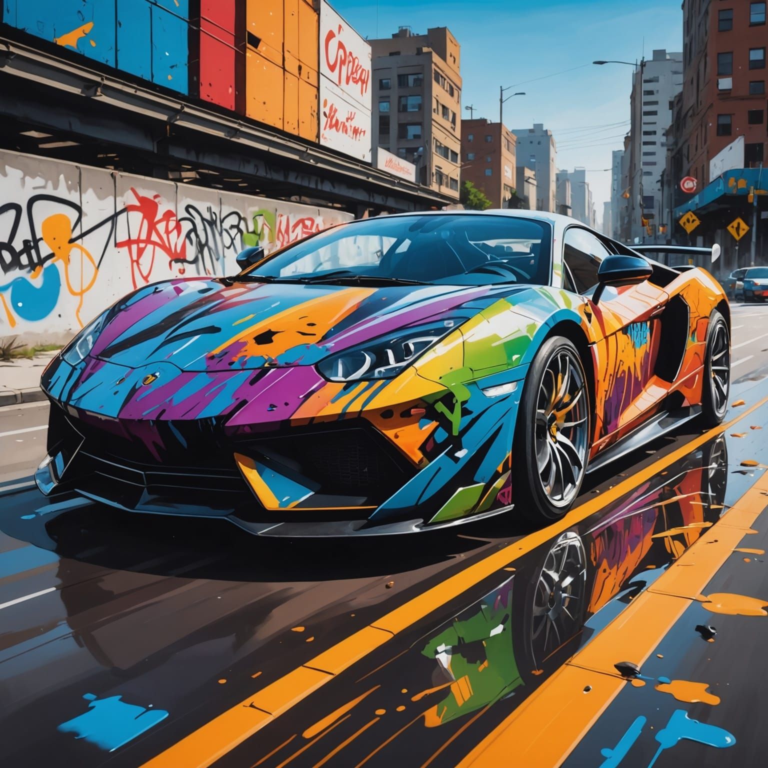 Supercar Speeding: Graffiti and Splash Art Style
