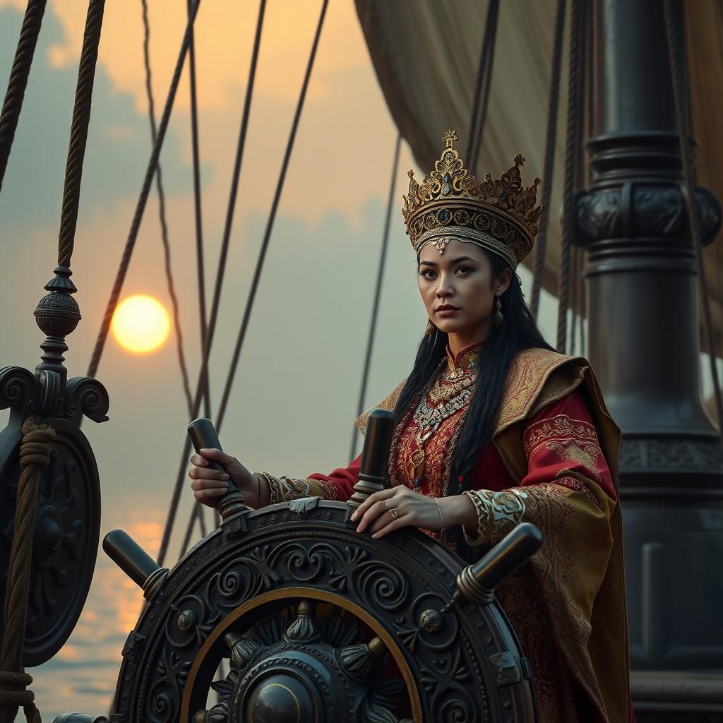 Pattani Queen Commands Ship in Epic Digital Painting