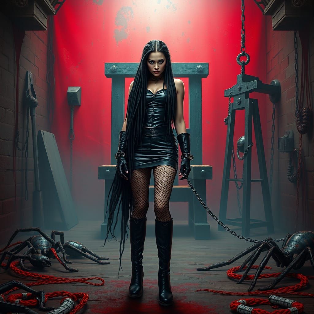 Cyber Gothic Viking Dominatrix in Haunting, High-Contrast Po...