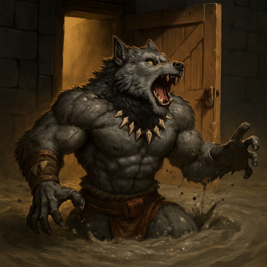 Tribal Wolf-Beastman Sinking in Quicksand Trap