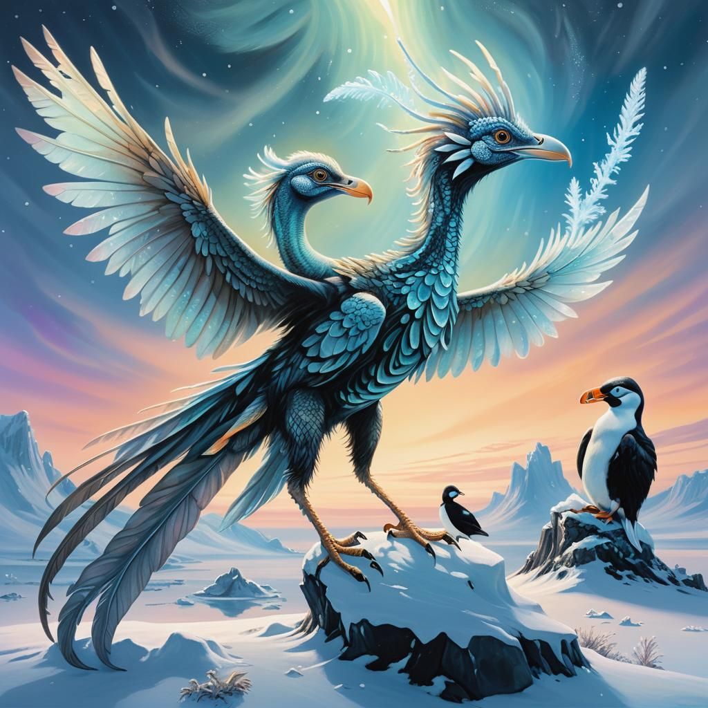 Bioluminescent Dragon in Snowy Alien Landscape