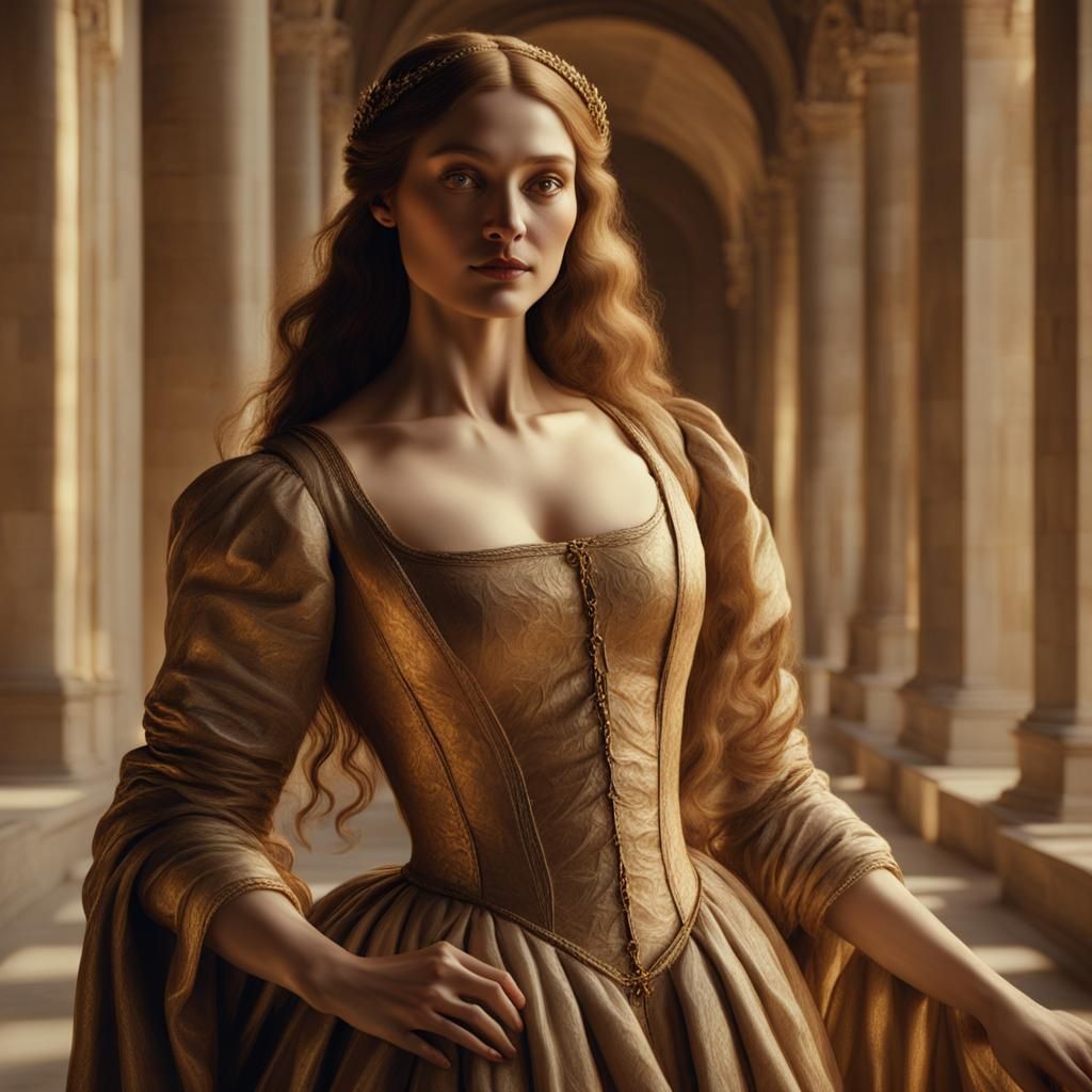 Renaissance Woman Posing with Sfumato Lighting