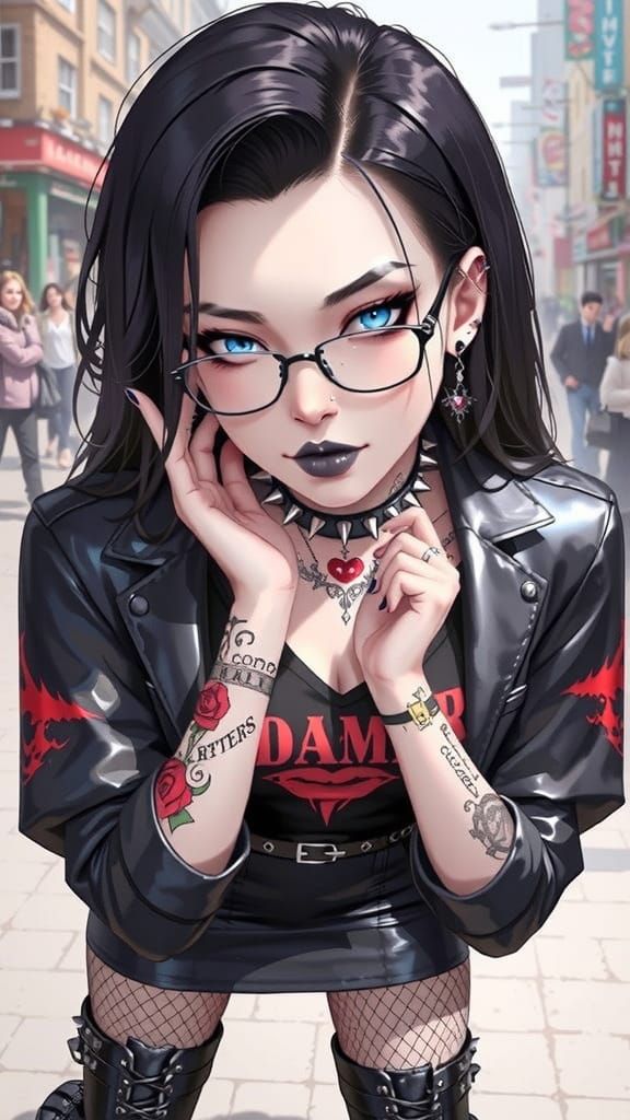 Gothic Anime Woman with Piercing Blue Eyes