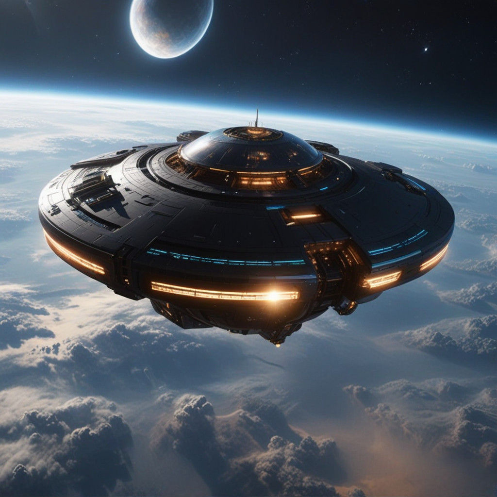 Glowing Starship Dominates Earth's Atmosphere in Cyberpunk S...