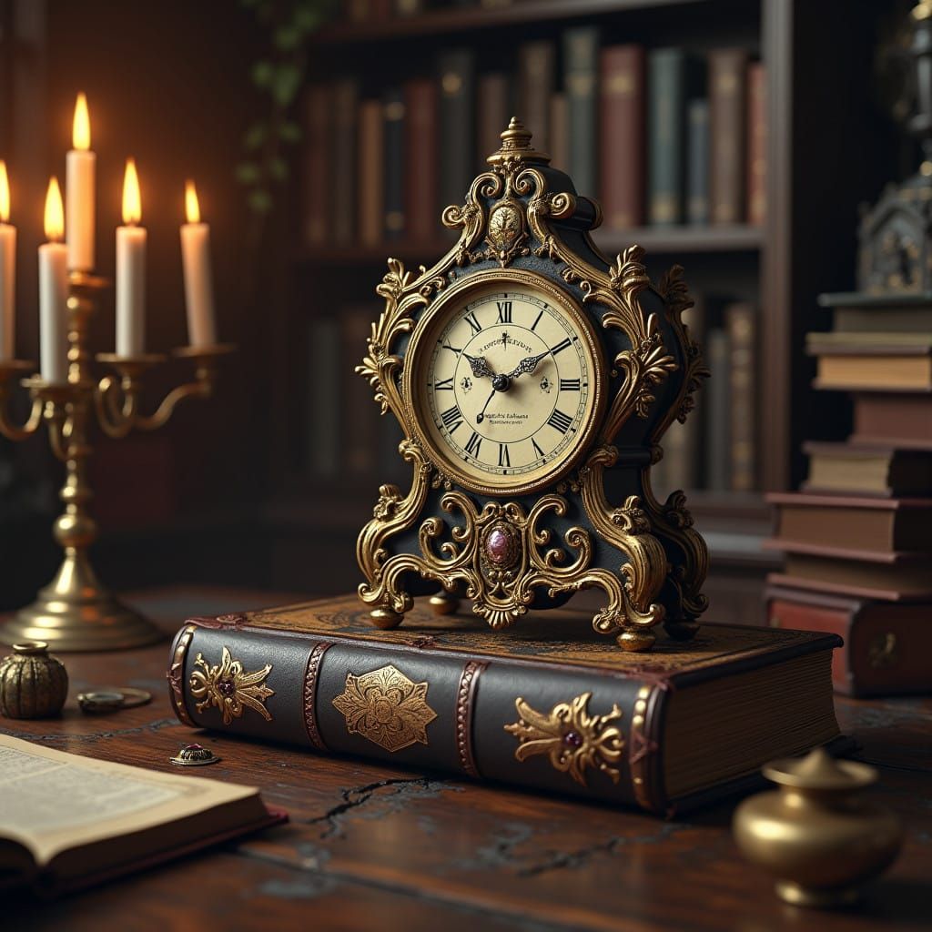 Luxurious Clock on Ancient Book