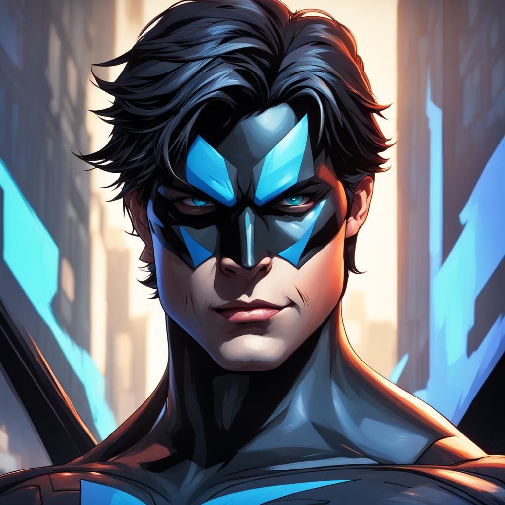 Nightwing Portrait in Hyperdetailed Digital Art Style