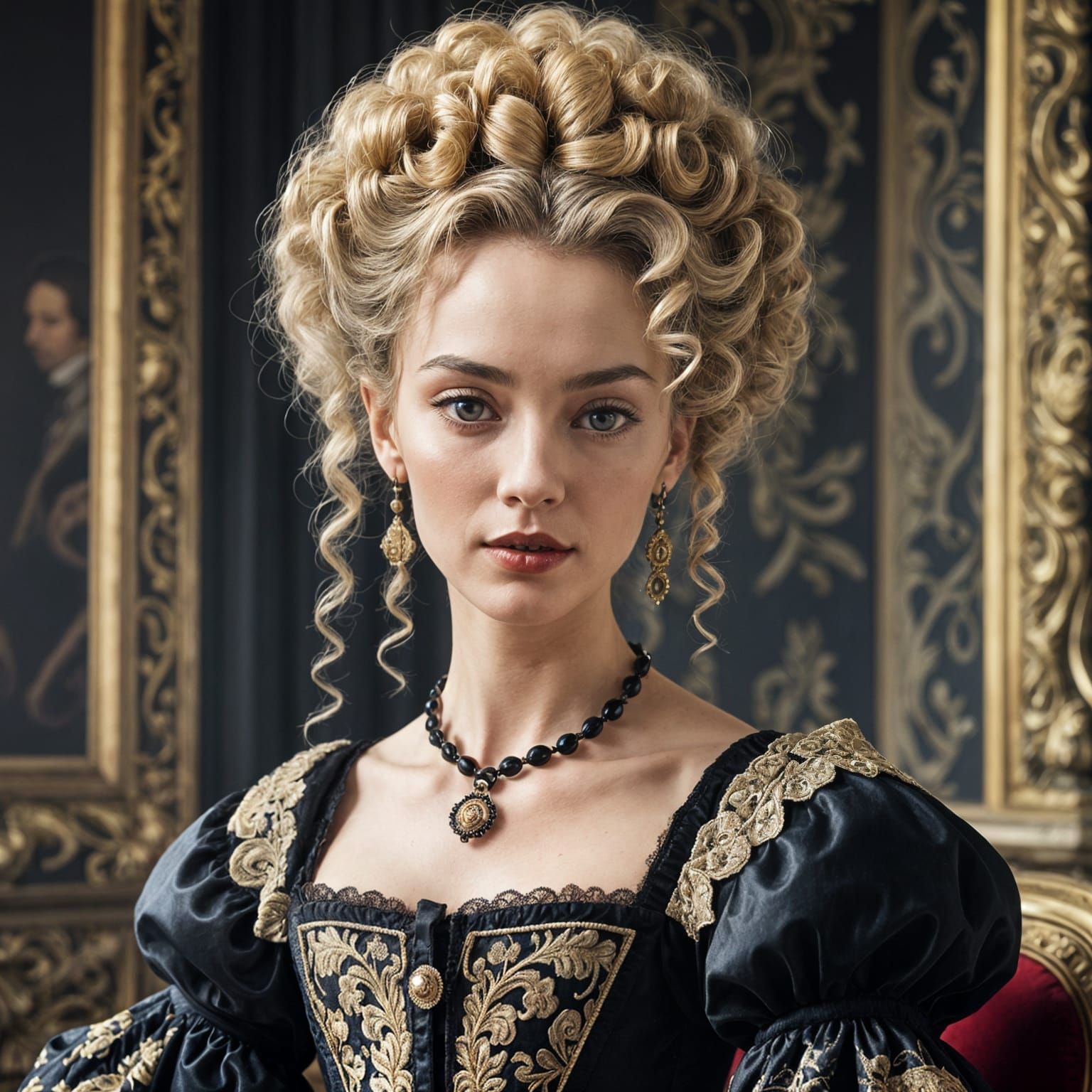 Baroque Lady in Black Gown, 1625 Fashion