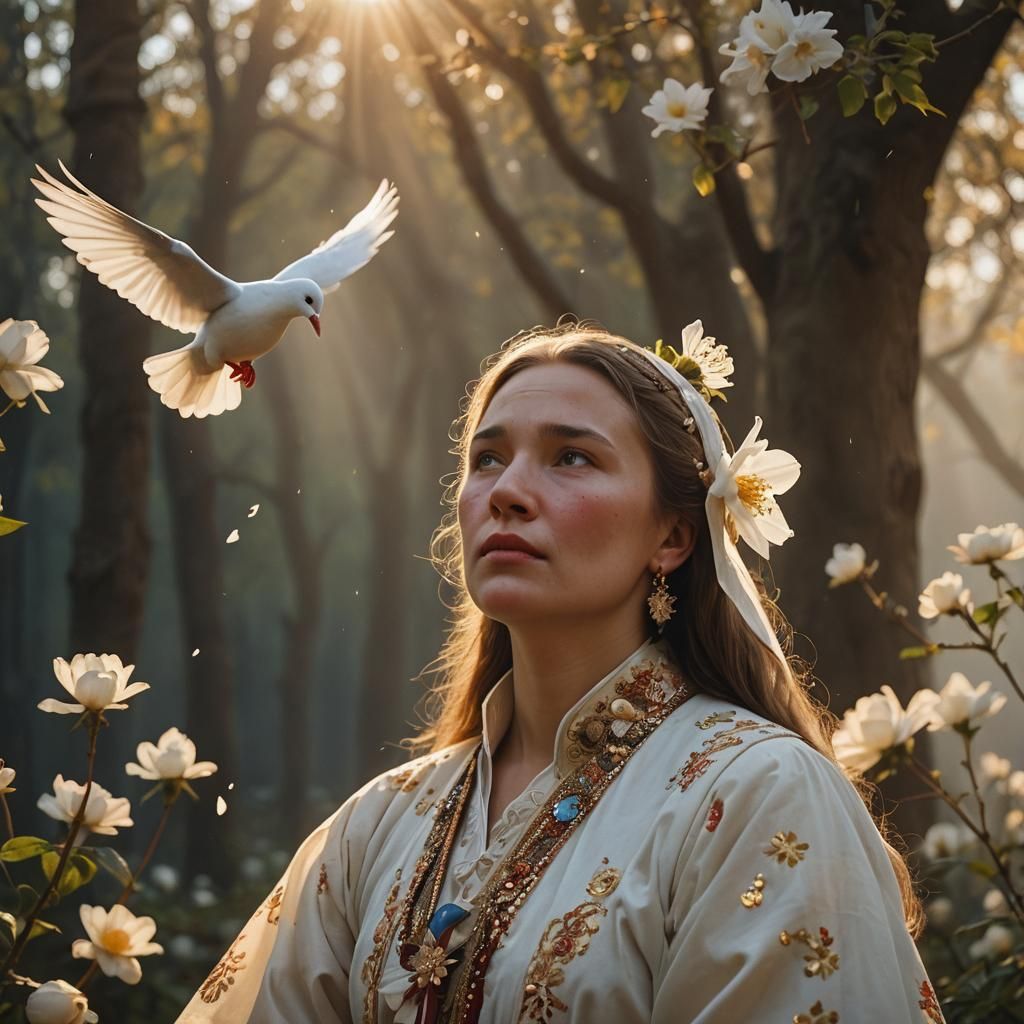 Ukrainian Woman with Dove in Greg Rutkowski Style