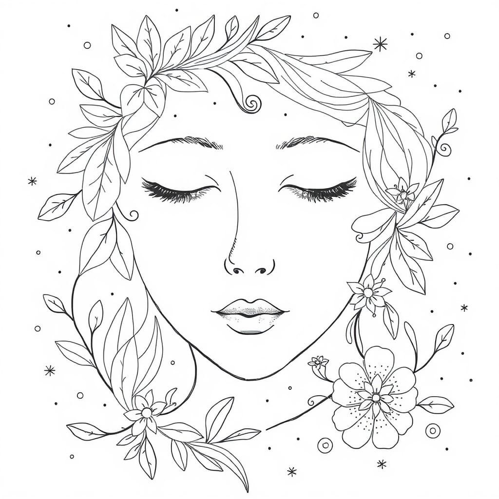 Monochrome Face in Nature Line Art