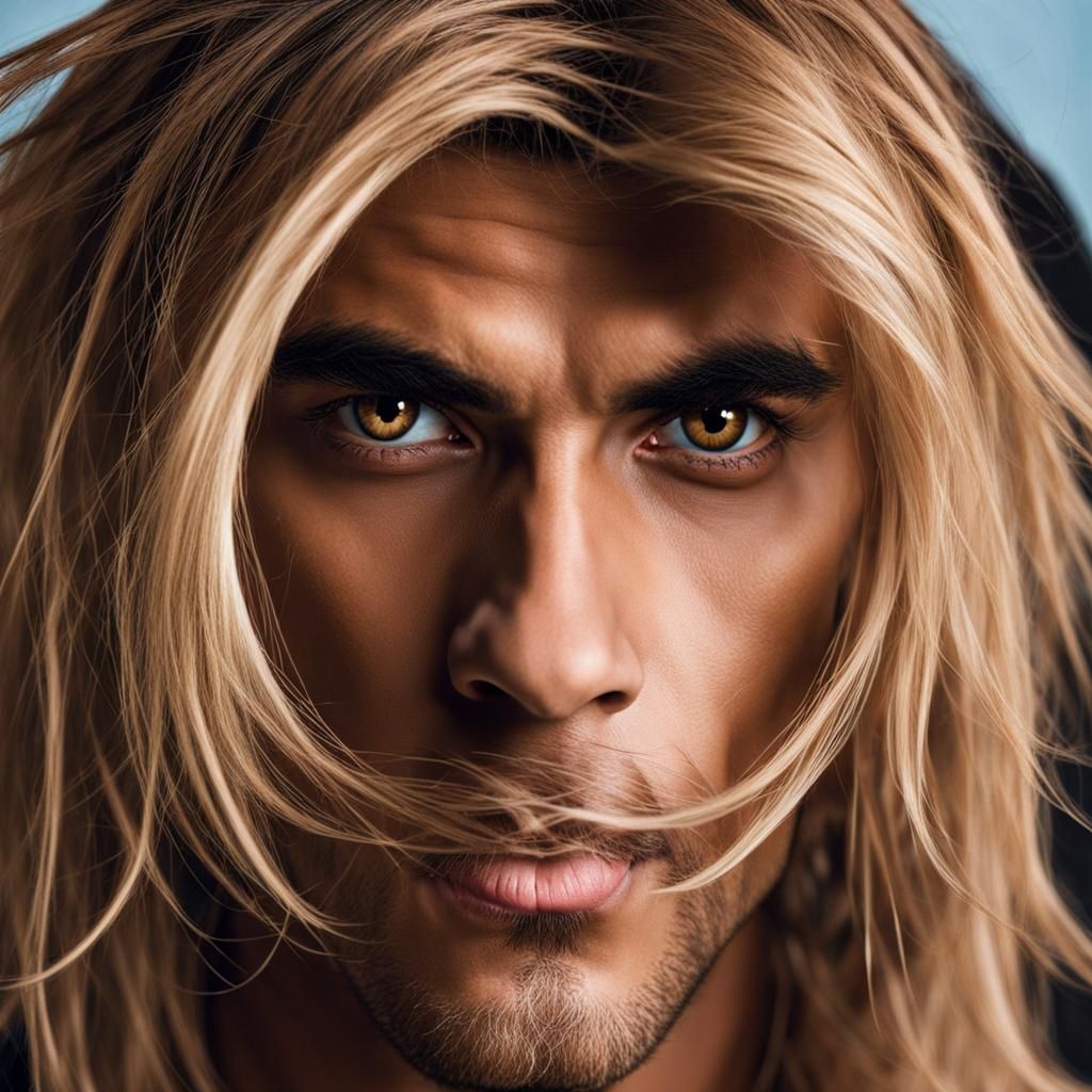 Surreal Deformed Man with Cat Hair and Striking Eyes