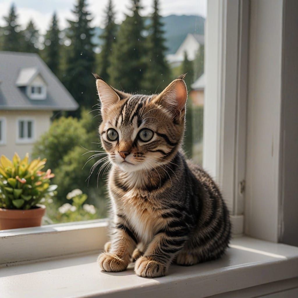 Adorable Feline Perches on Window Sill