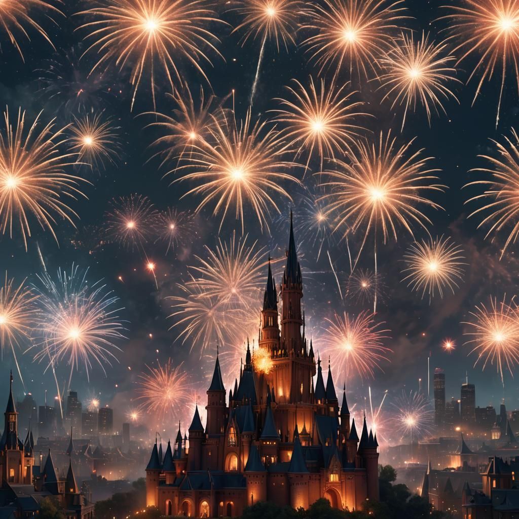 Breathtaking New Year Fireworks Display in Fantasy Art Style
