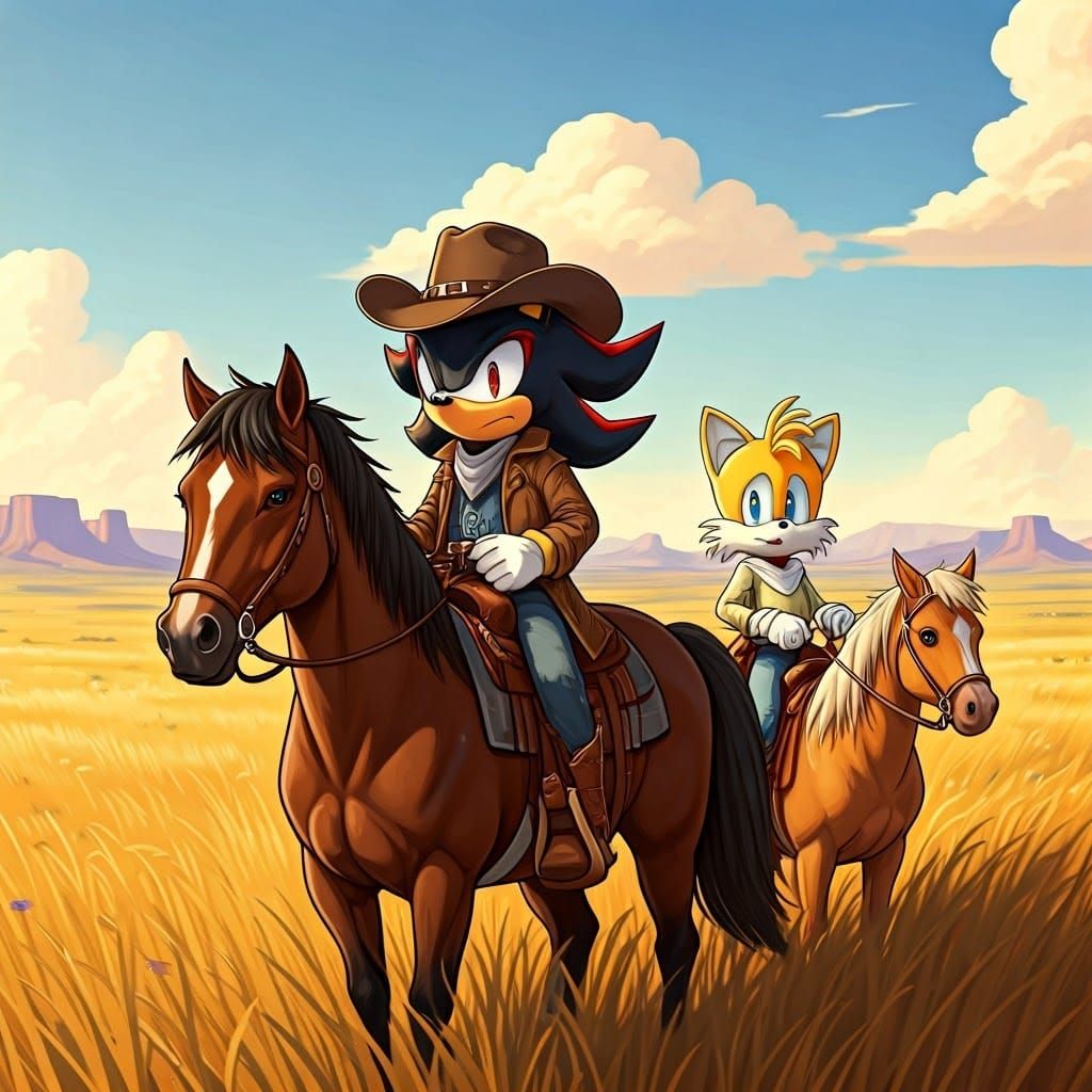 Shadow and Tails as Wild West Outlaws Ride into Sunset