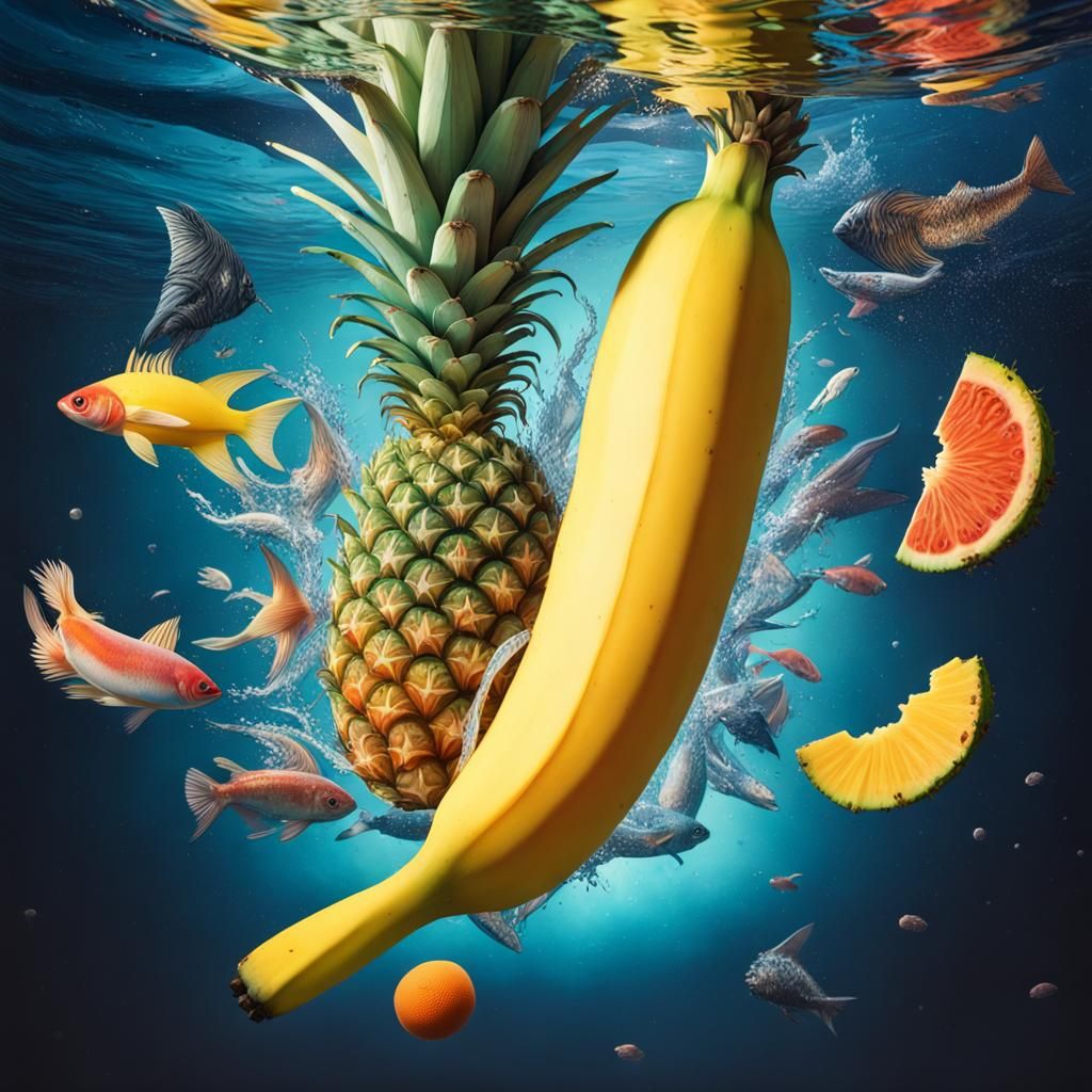 Hybrid Fruit and Fish-Human Creatures in Space