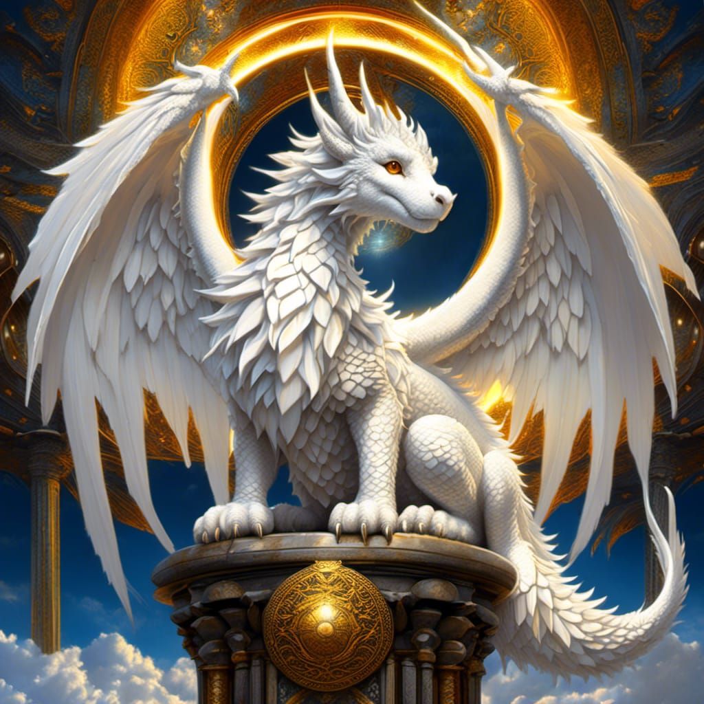 Fluffy White Angel Dragon in Anime Style