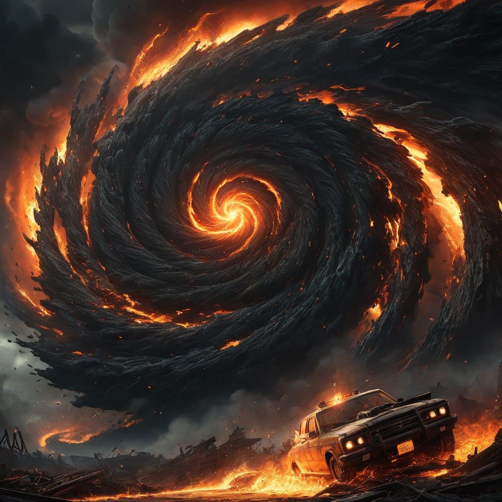 Tornado and Fire Swirling Together in Epic Concept Art