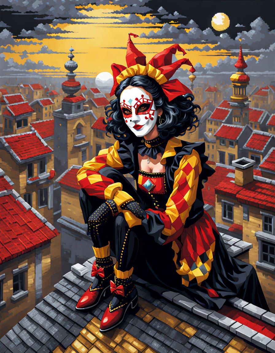 Rooftop Harlequeen Pixel Art