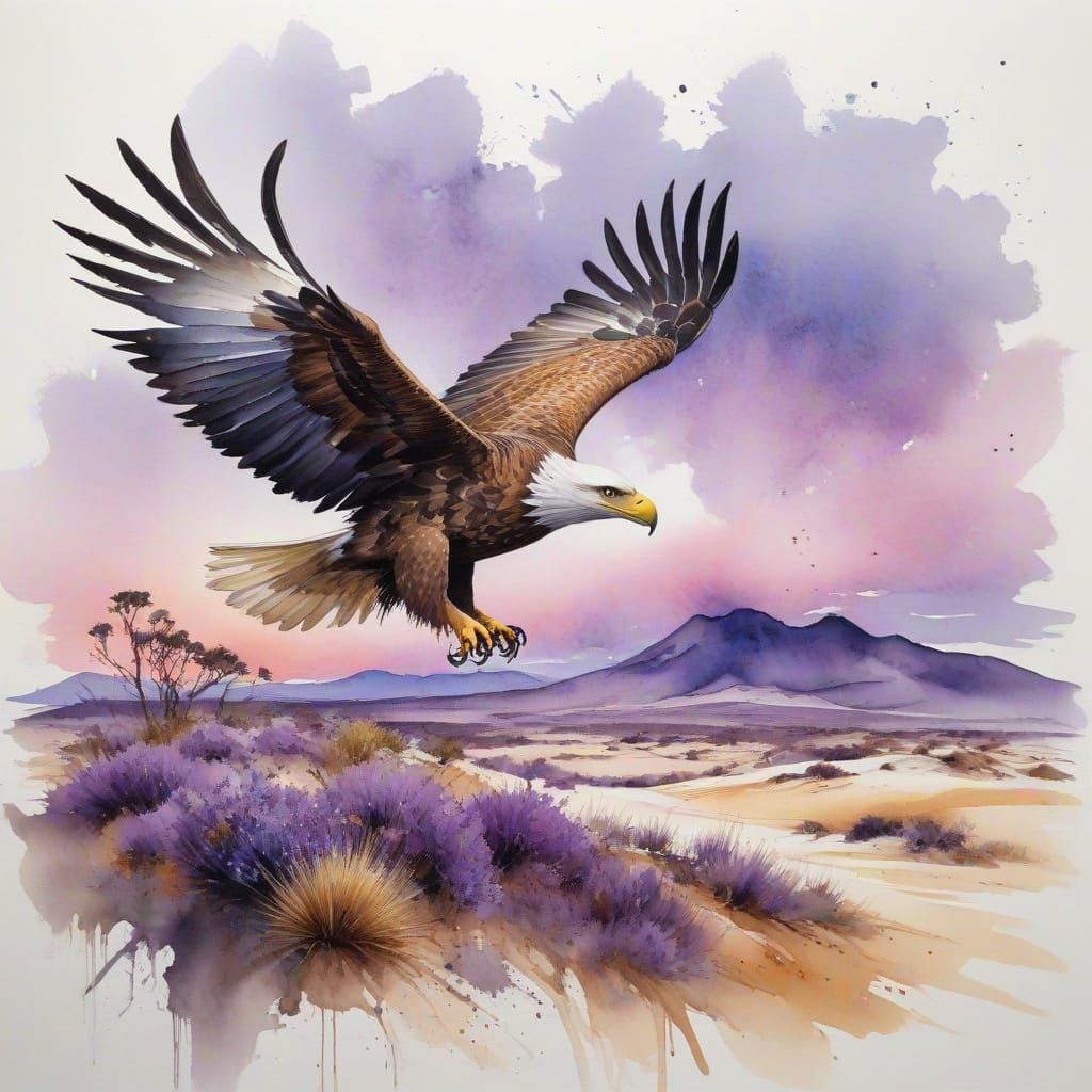Regal Eagle Soars Over Endless Desert Twilight