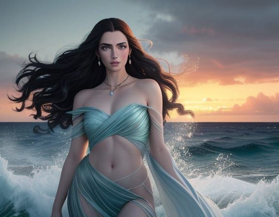 Elegant Woman in Dramatic Seascape