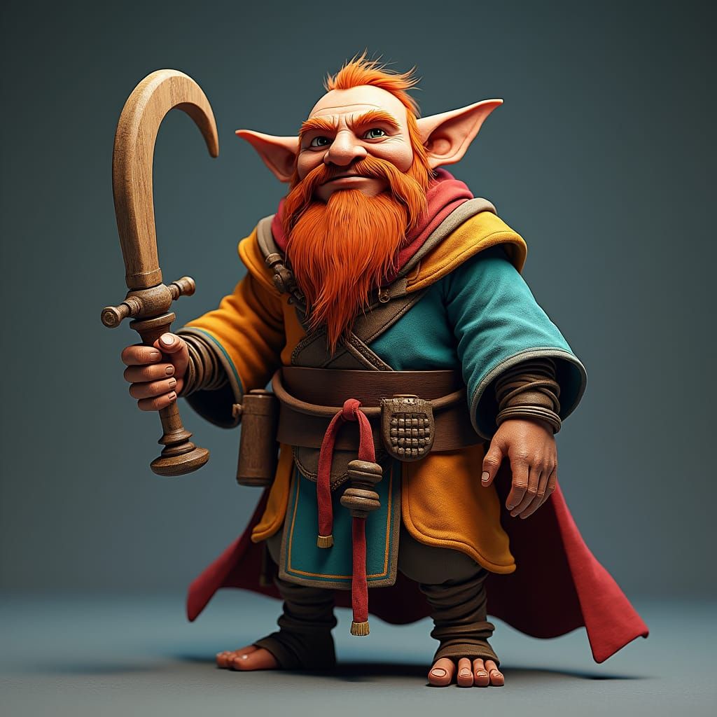 Halfling Wooden Figure in Multicolored Robes