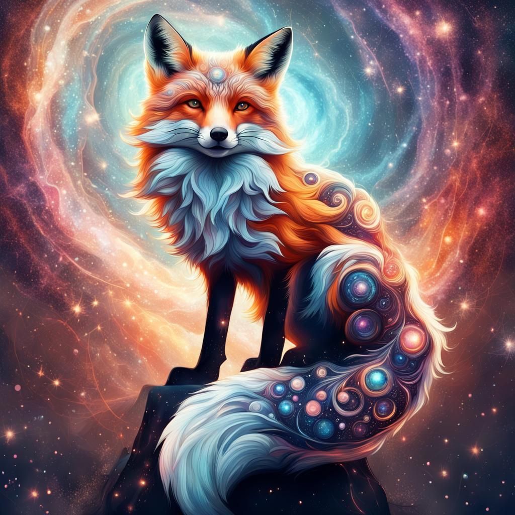 Hyperdetailed Cosmic Fox in Fantasy Art Style