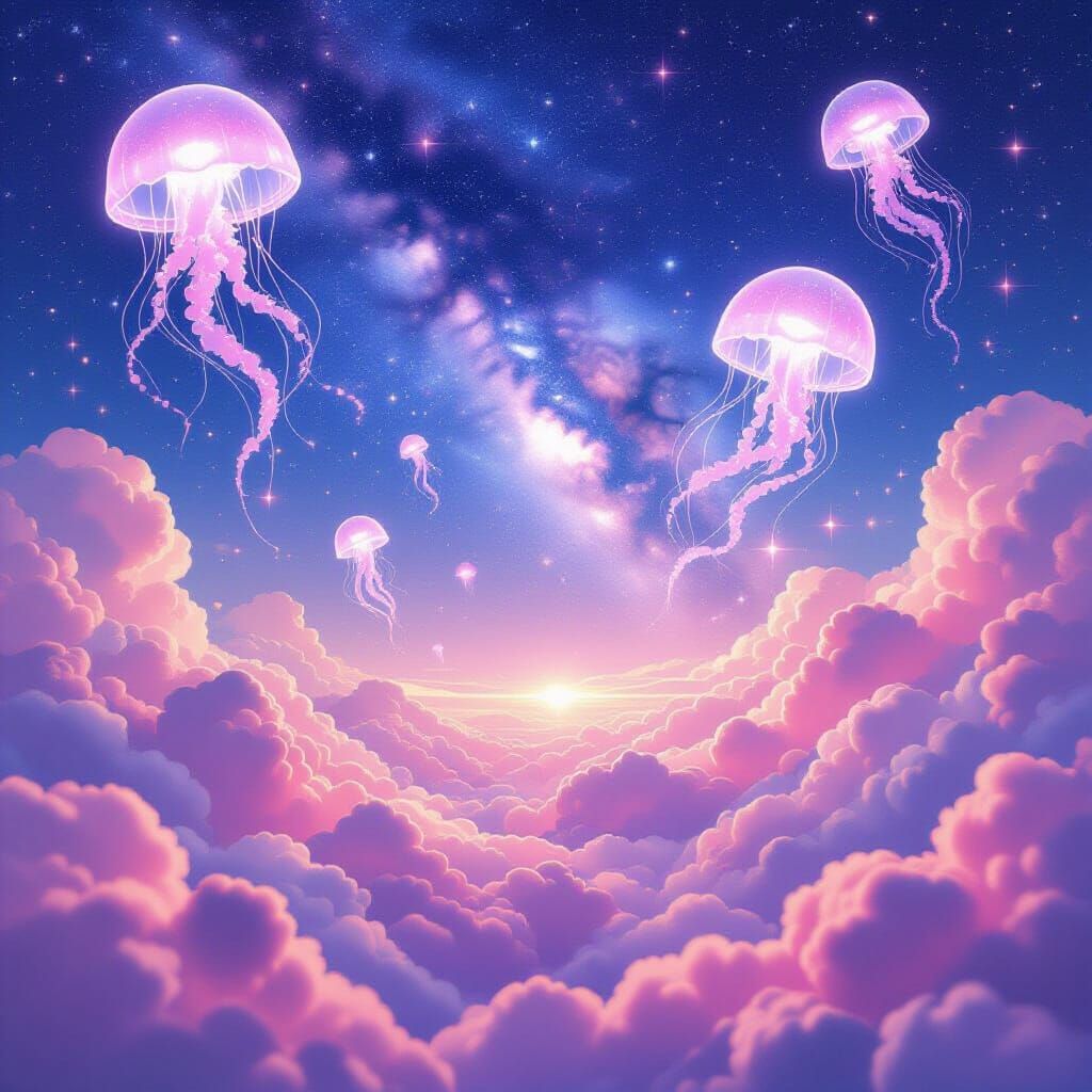 Celestial Discotheque with Constellations and Jellyfish