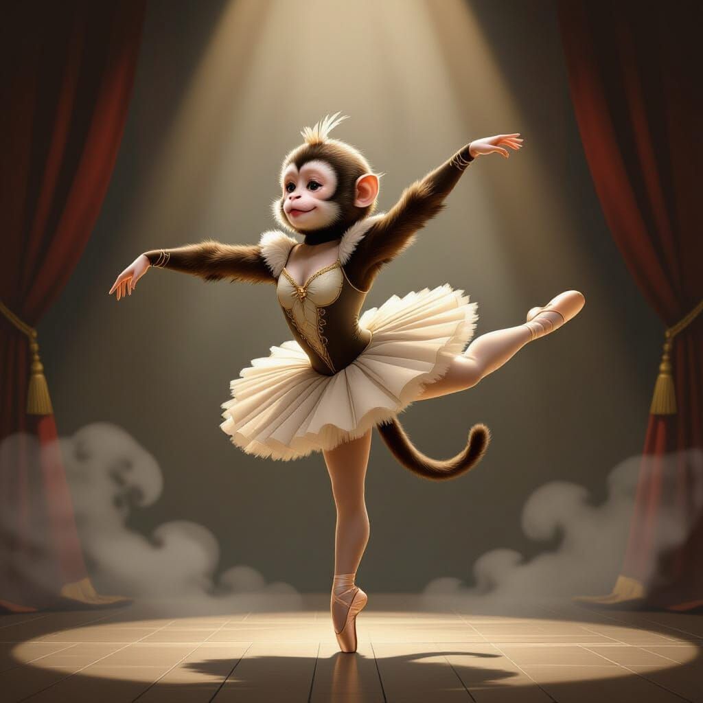 Ballerina Monkey Pirouette on Stage