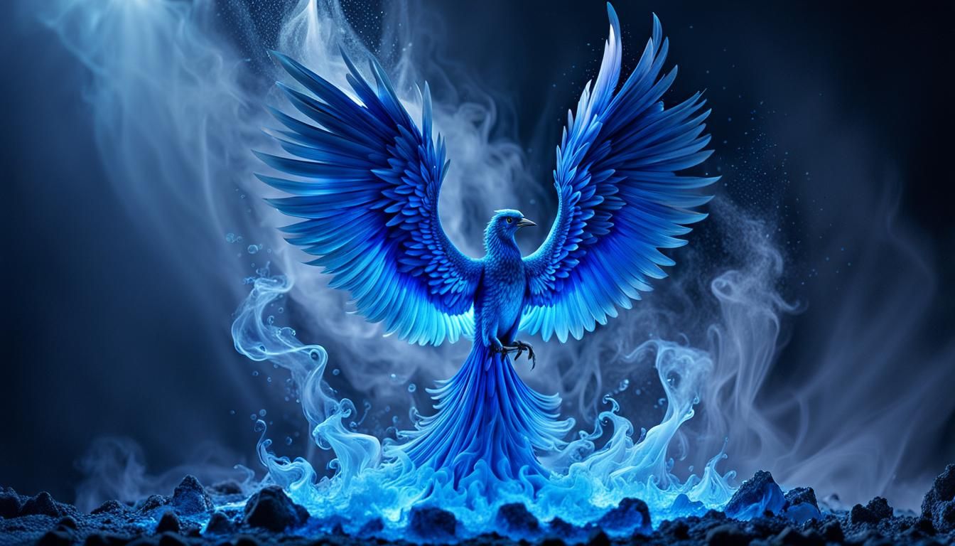 Fantasy Blue Phoenix in a Glass Lava Lamp