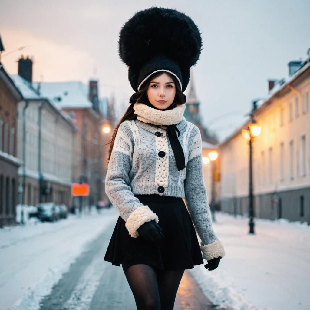 Woman in Russian Hat: Winter Street Portrait