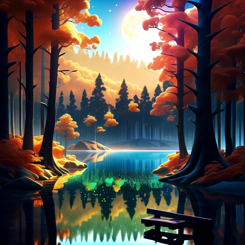 Magical Sparkling Forest and Lake: Digital Matte Painting