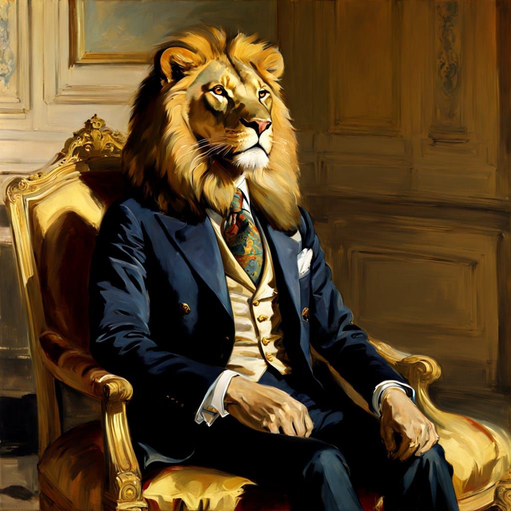 Lion in Suit: A Sargent-Style Portrait