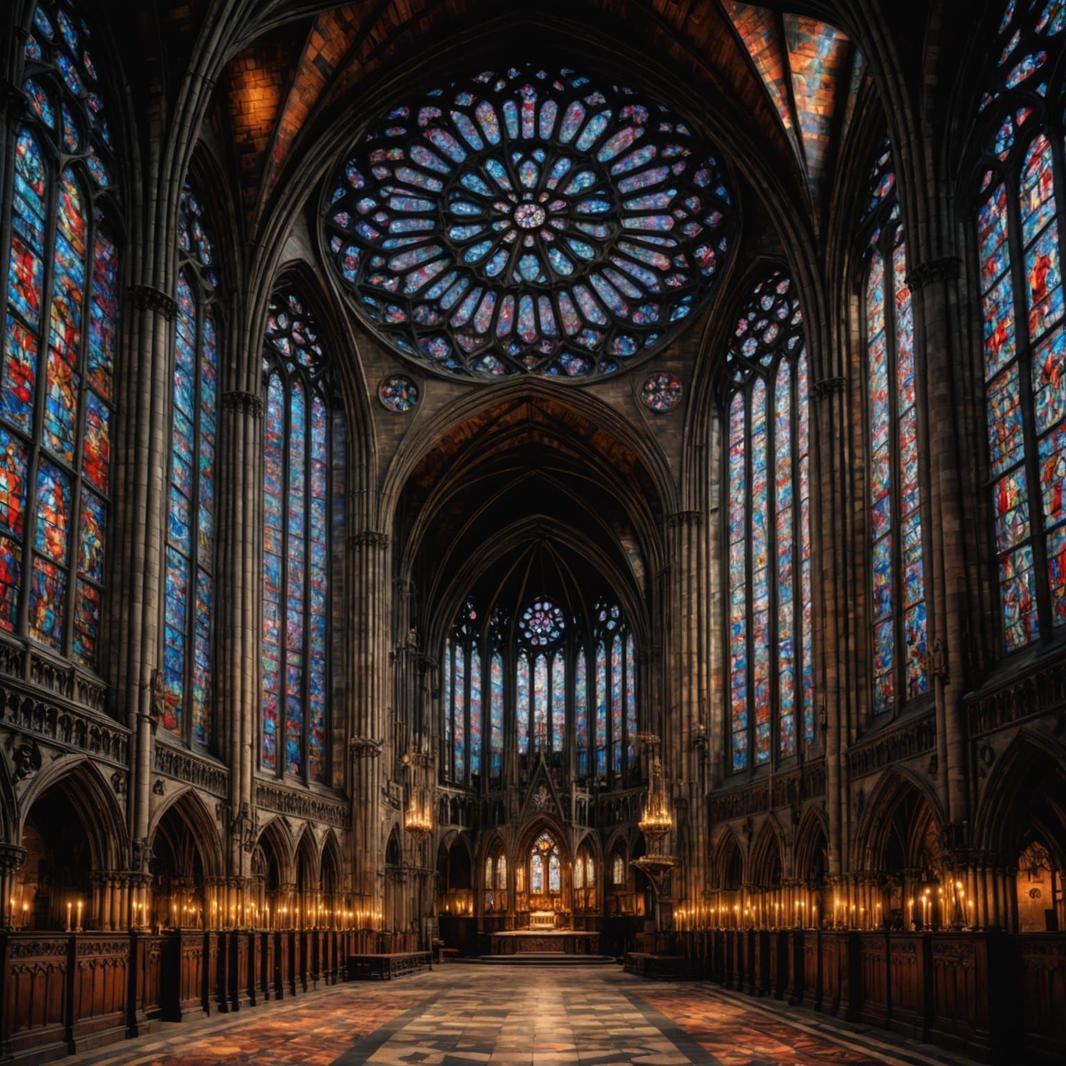 Gothic Cathedral with Kaleidoscopic Stained Glass